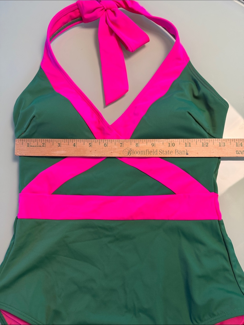 Boden Kefalonia Halterneck Swimsuit in the green and hot pink colorway. Size 8 - Picture 11 of 14